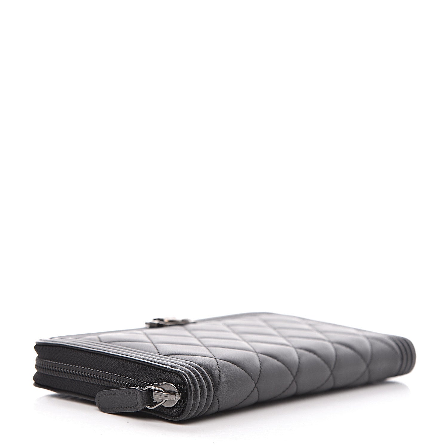Chanel Lambskin Quilted Boy Zip Around Wallet Black 4 of 9