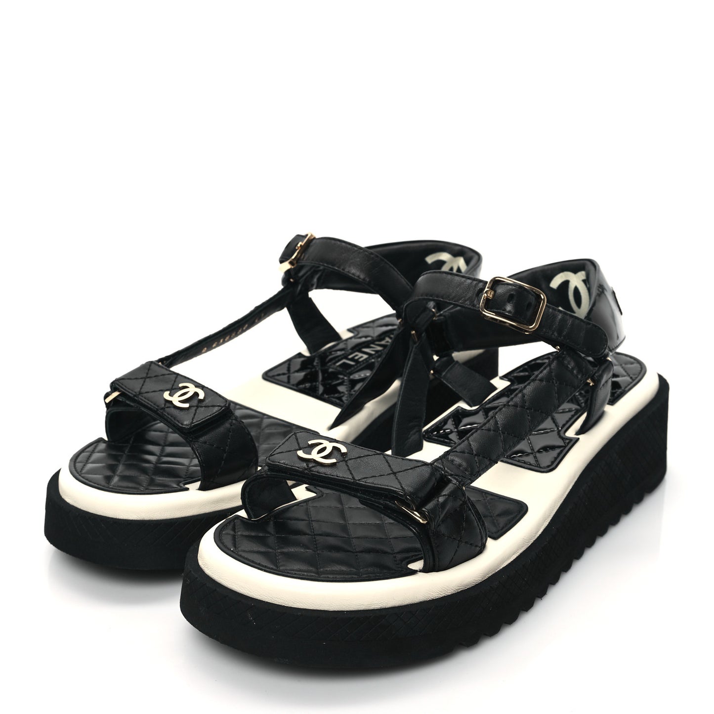 Lambskin Patent Logo Platform Sandals 41 Black White