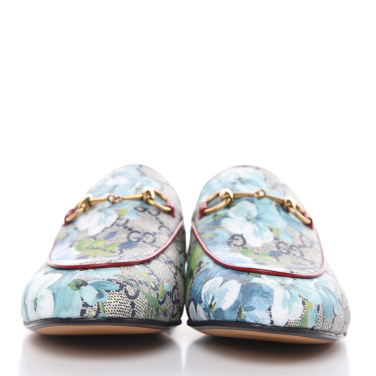 GG Supreme Monogram Blooms Womens Princetown Slippers 36.5 Beige Blue Navy Hibiscus Red