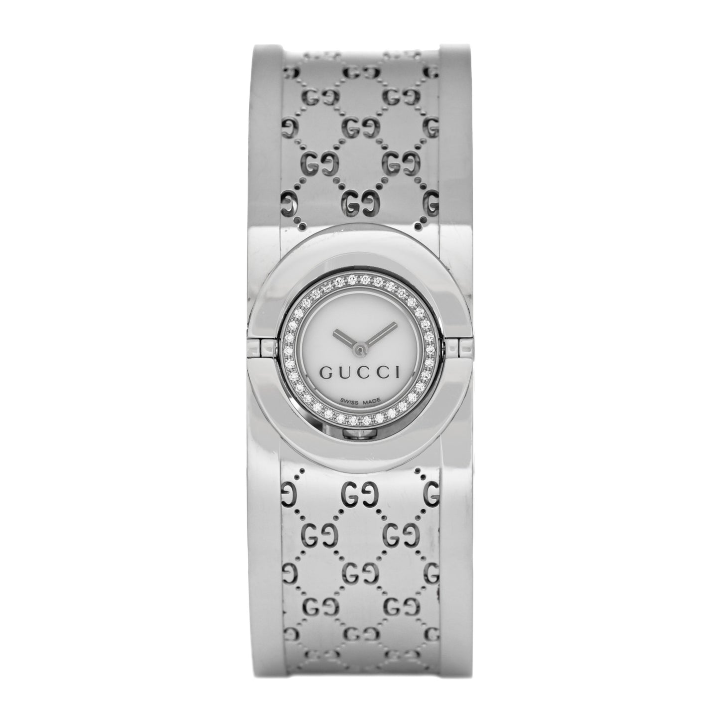 Stainless Steel Diamond Bezel Mother of Pearl 23mm Twirl Quartz Watch