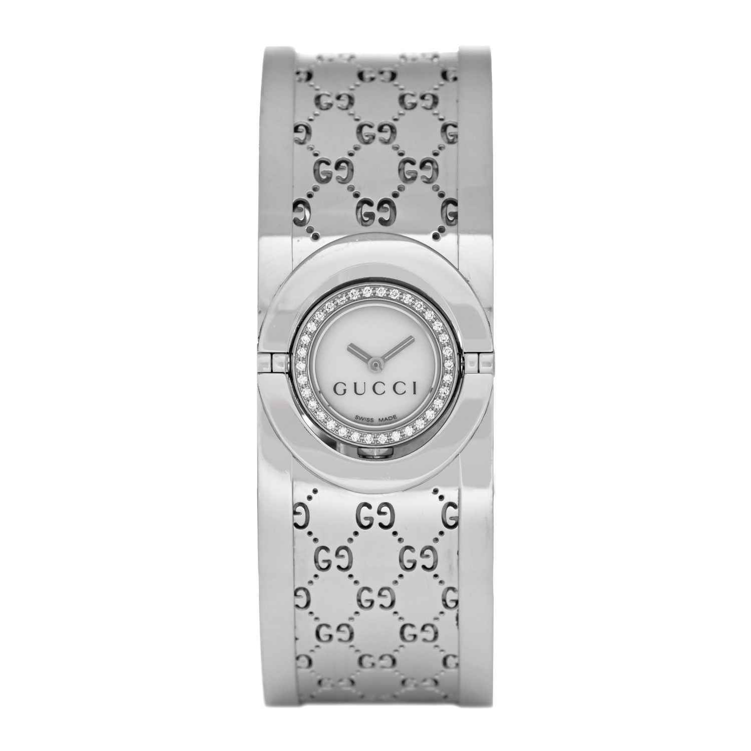 Gucci Stainless Steel Diamond Bezel Mother of Pearl 23mm Twirl Quartz Watch 1 of 5