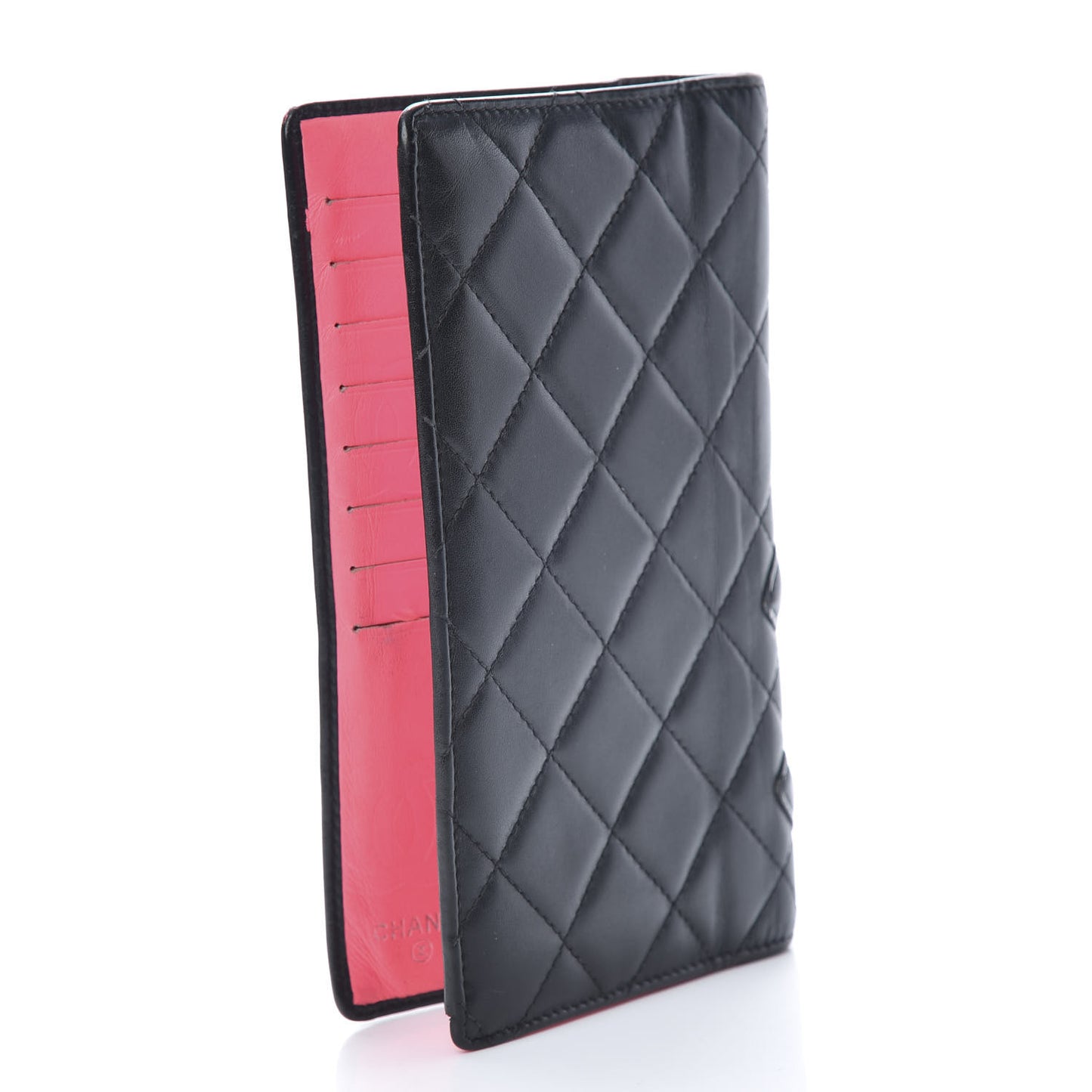 Calfskin Quilted Cambon Yen Wallet Black