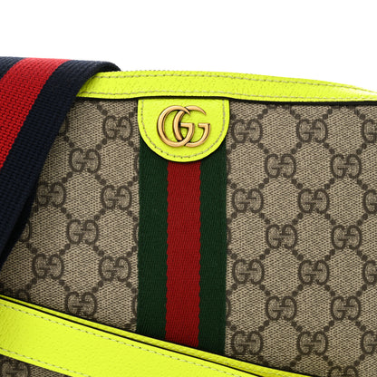 Gucci GG Supreme Monogram Textured Dollar Calfskin Web Ophidia Wristlet Shoulder Bag Beige Ebony Fluo Yellow 8 of 11