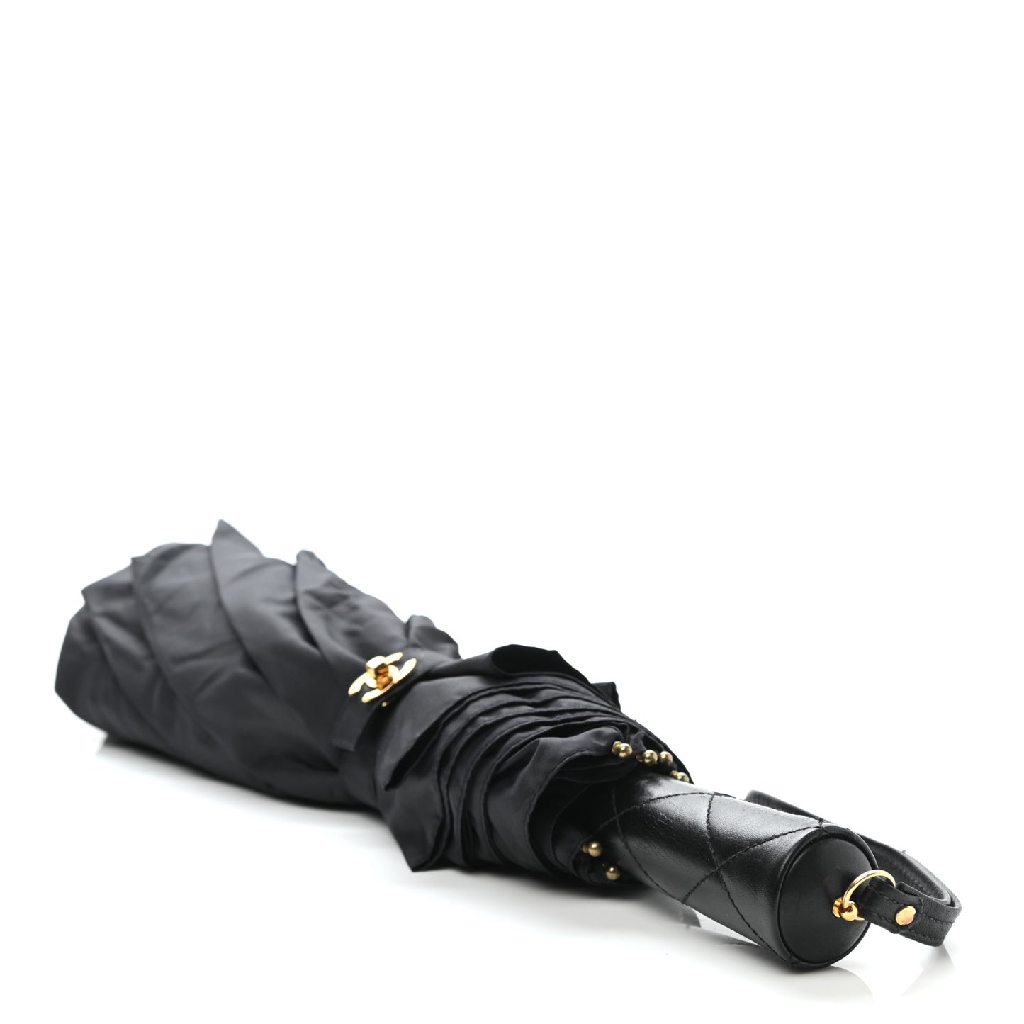 Nylon Lambskin Quilted Umbrella With Case Black