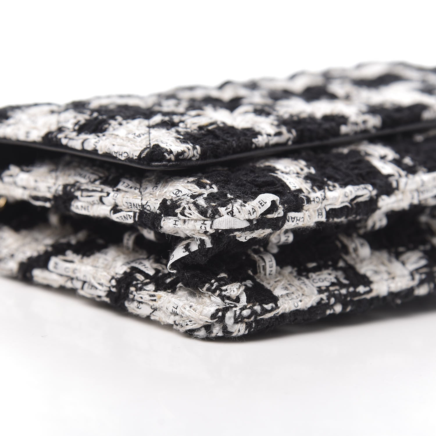 Chanel Tweed Quilted Wallet On Chain WOC Black Ecru White 9 of 12