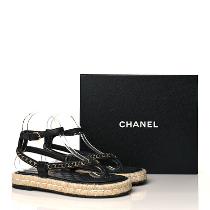 Chanel Lambskin Chain CC Thong Espadrille Sandals 38 Black 10 of 10
