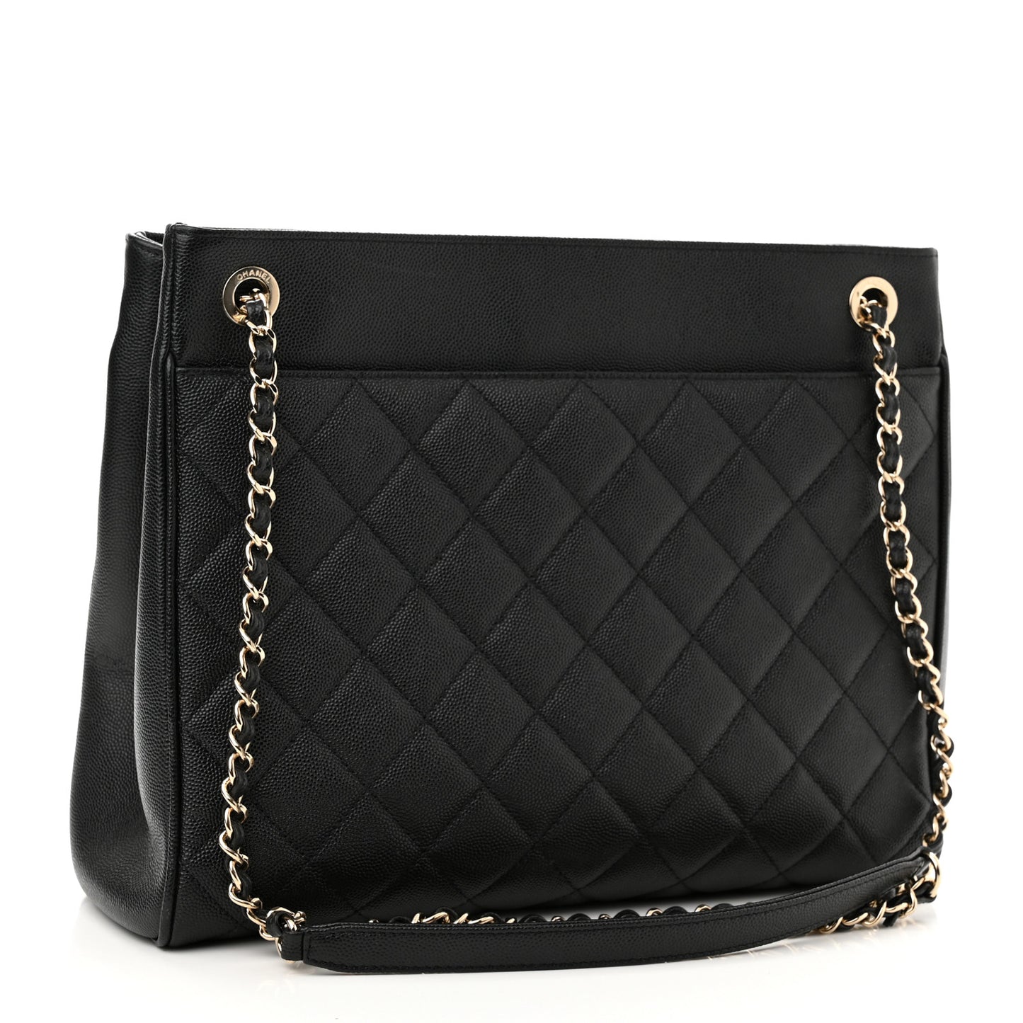 Caviar Quilted In Out Flap Shopping Tote Black