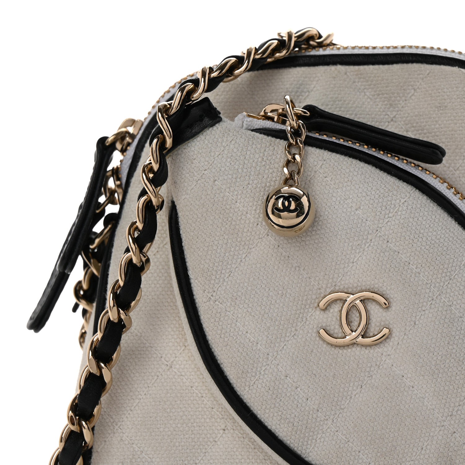 Chanel Canvas Calfskin Tennis Racket Mini Bag White Black 8 of 15