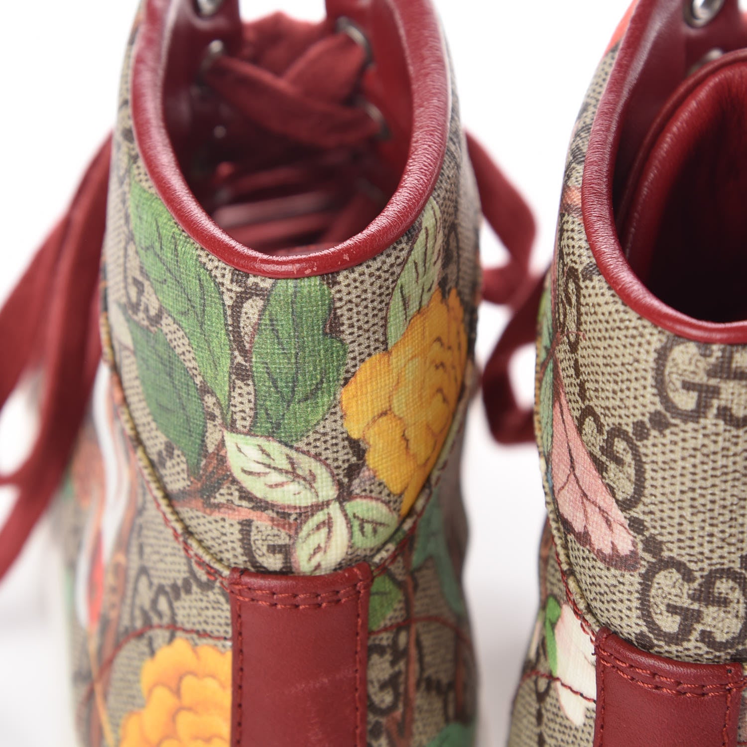 Gucci GG Supreme Monogram Tian Womens High Top Sneakers 34 Beige Multicolor Red 11 of 15