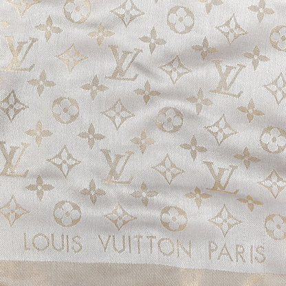 Louis Vuitton Silk Lurex Wool Monogram Shine Shawl Greige 2 of 3