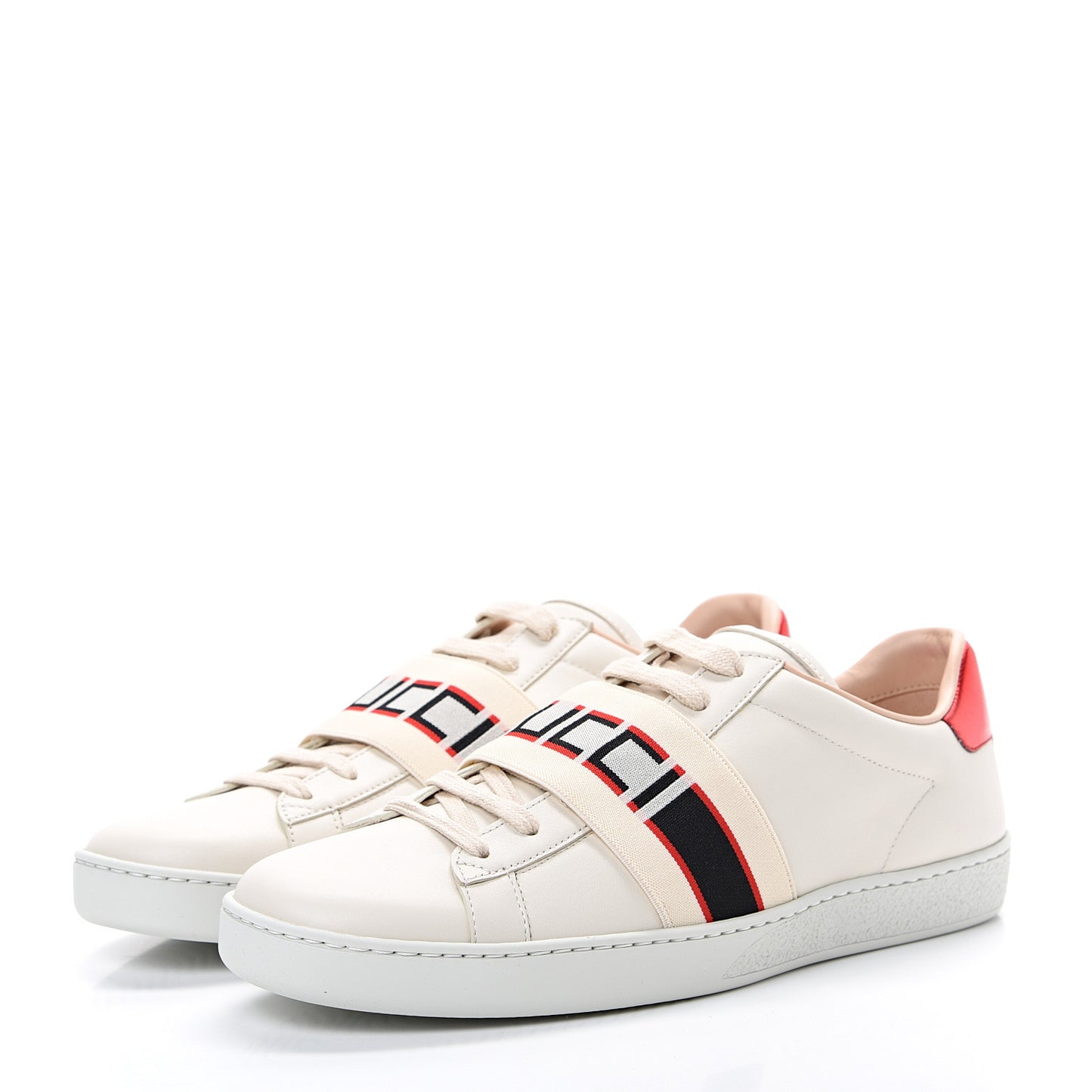 Calfskin Stripe Womens New Ace Sneakers 39.5 New Mystic White Ecru Red Flame