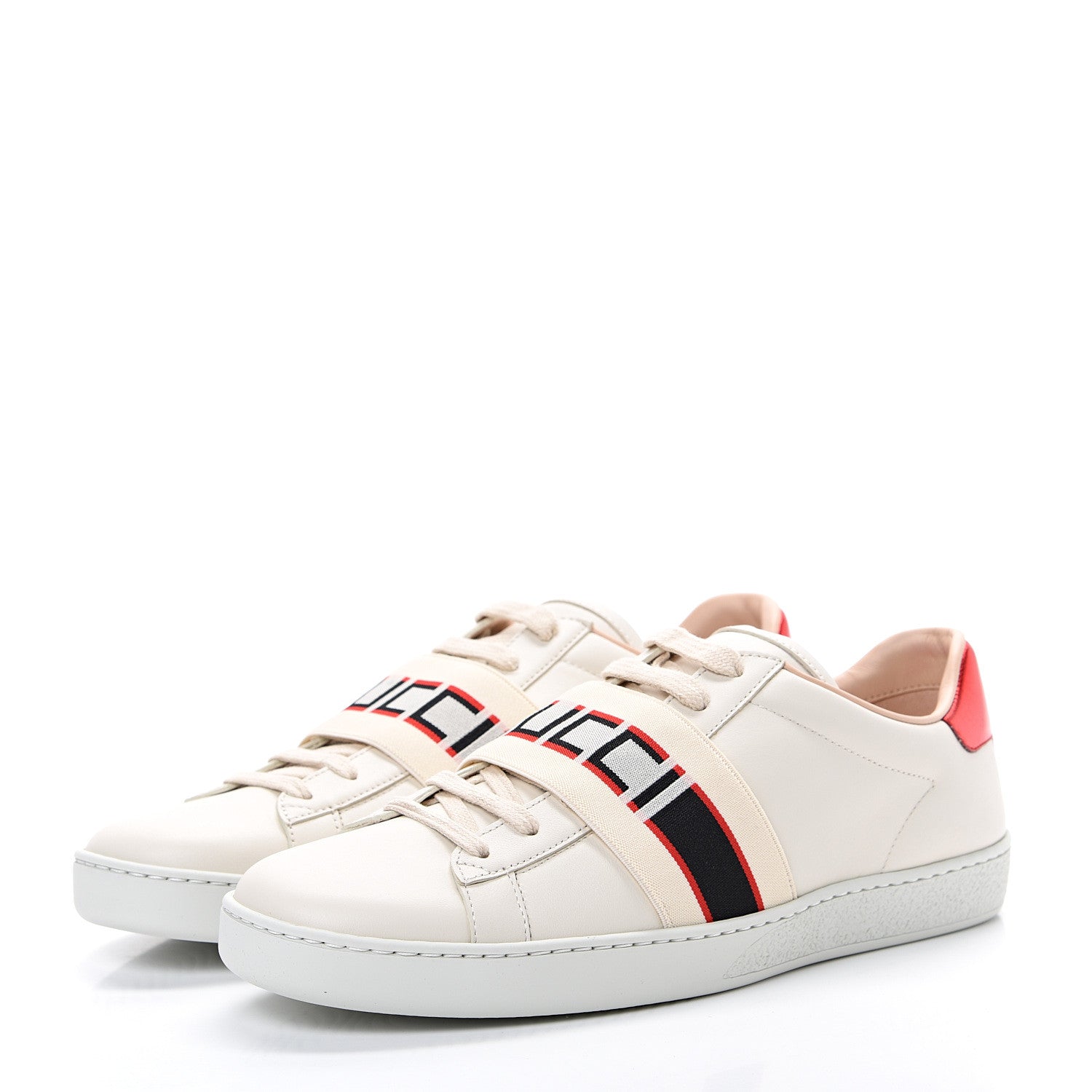 Gucci Calfskin Stripe Womens New Ace Sneakers 39.5 New Mystic White Ecru Red Flame 3 of 8