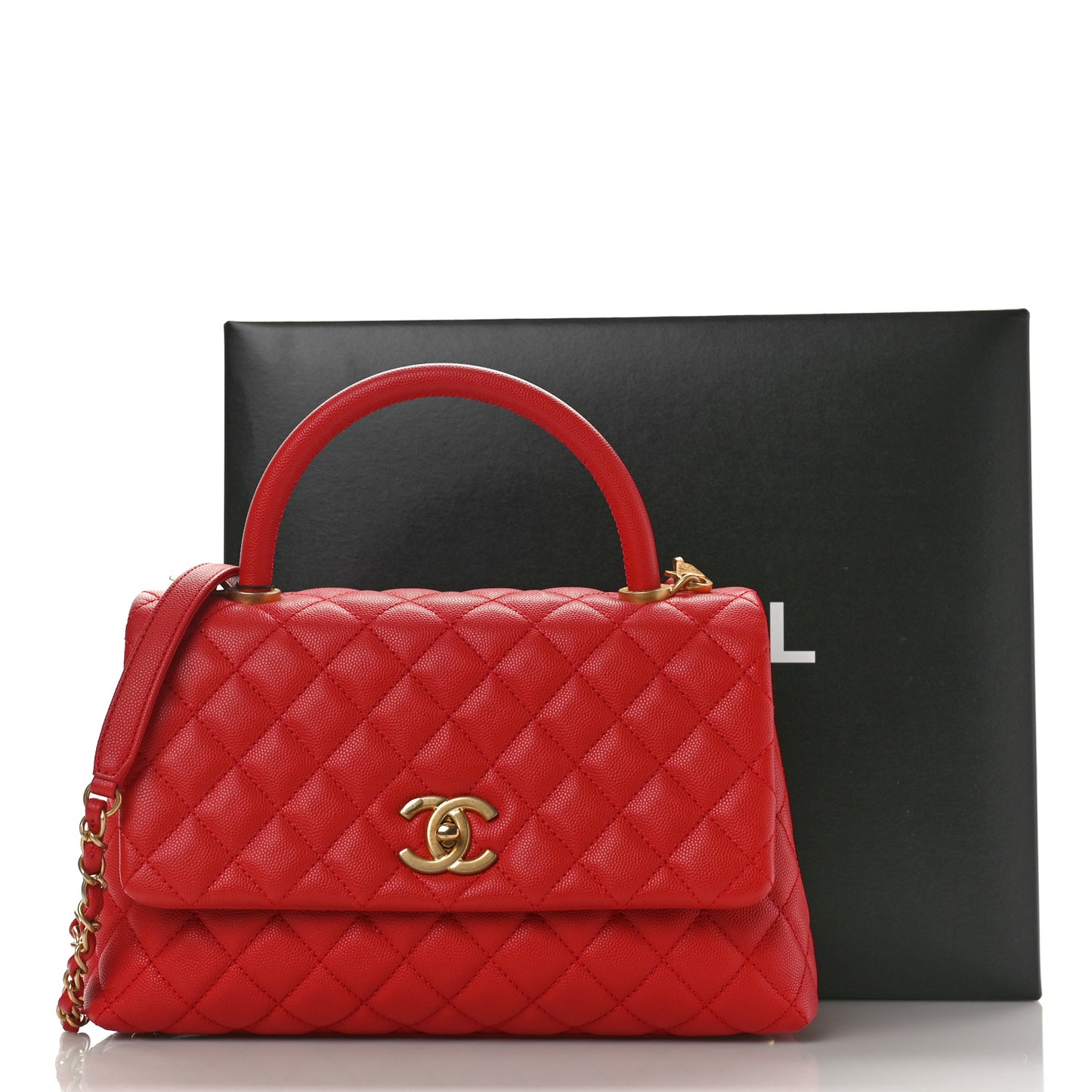 Caviar Quilted Small Coco Handle Flap Red
