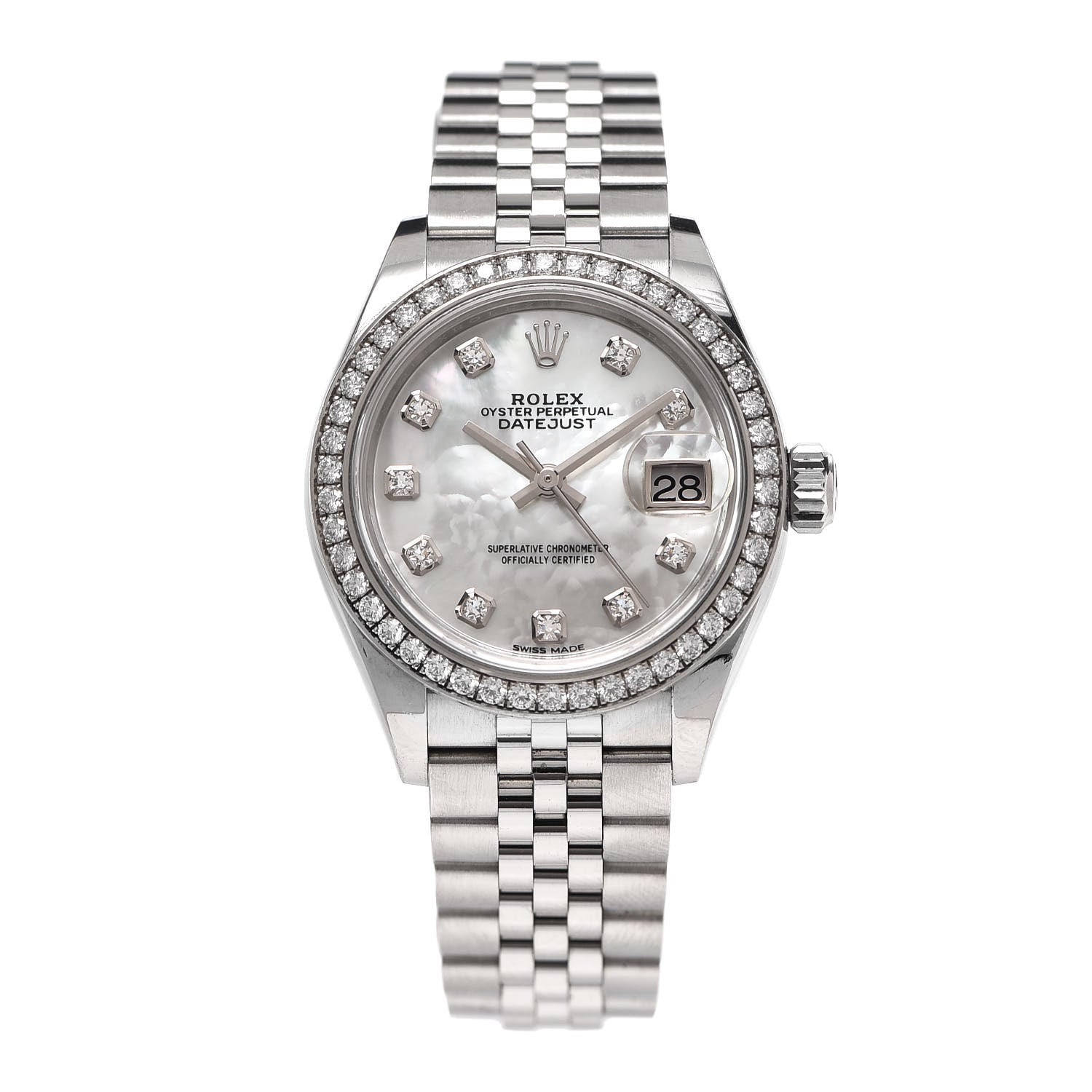 Rolex Stainless Steel 18K White Gold Diamond Mother of Pearl 28mm Oyster Perpetual Datejust Watch 279384 1 of 6