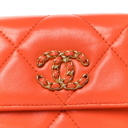 Chanel Goatskin Quilted Chanel 19 Small Flap Wallet Orange 10 of 11