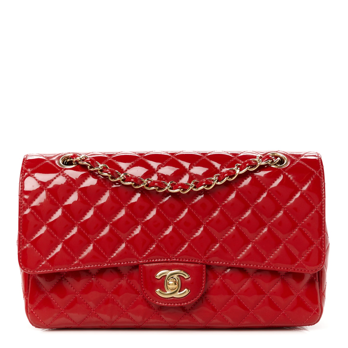 Patent Quilted Medium Single Flap Red