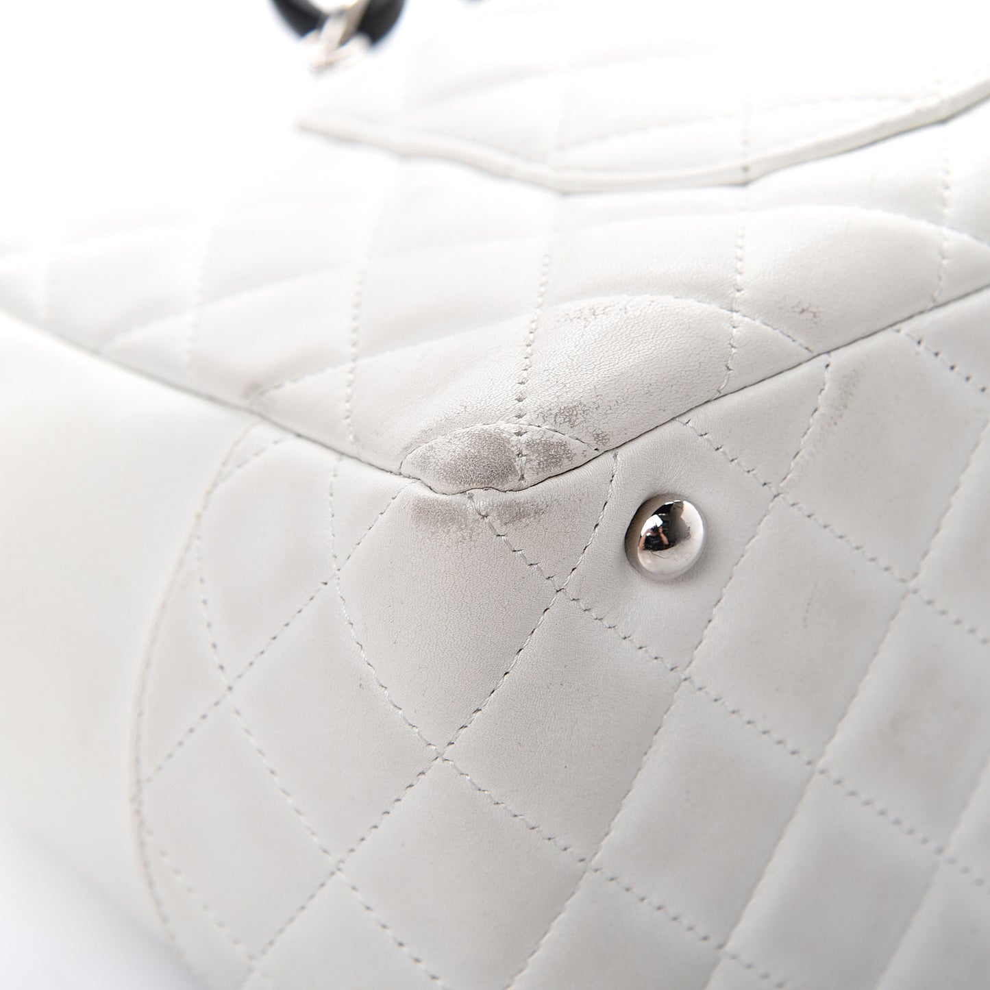 Calfskin Quilted Large Cambon Bowler White Black