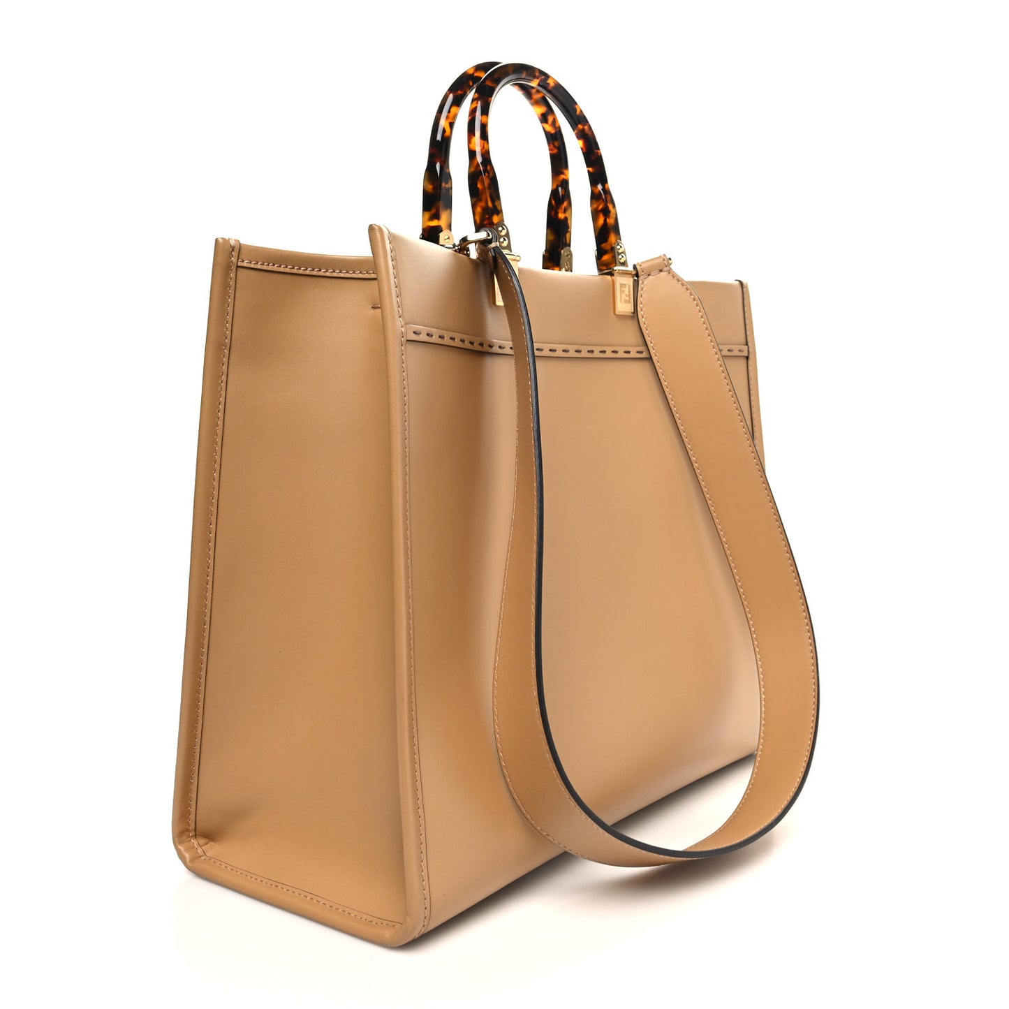 Vitello King Plexiglass Logo Embossed Medium Fendi Sunshine Shopper Tote Miele Scuro
