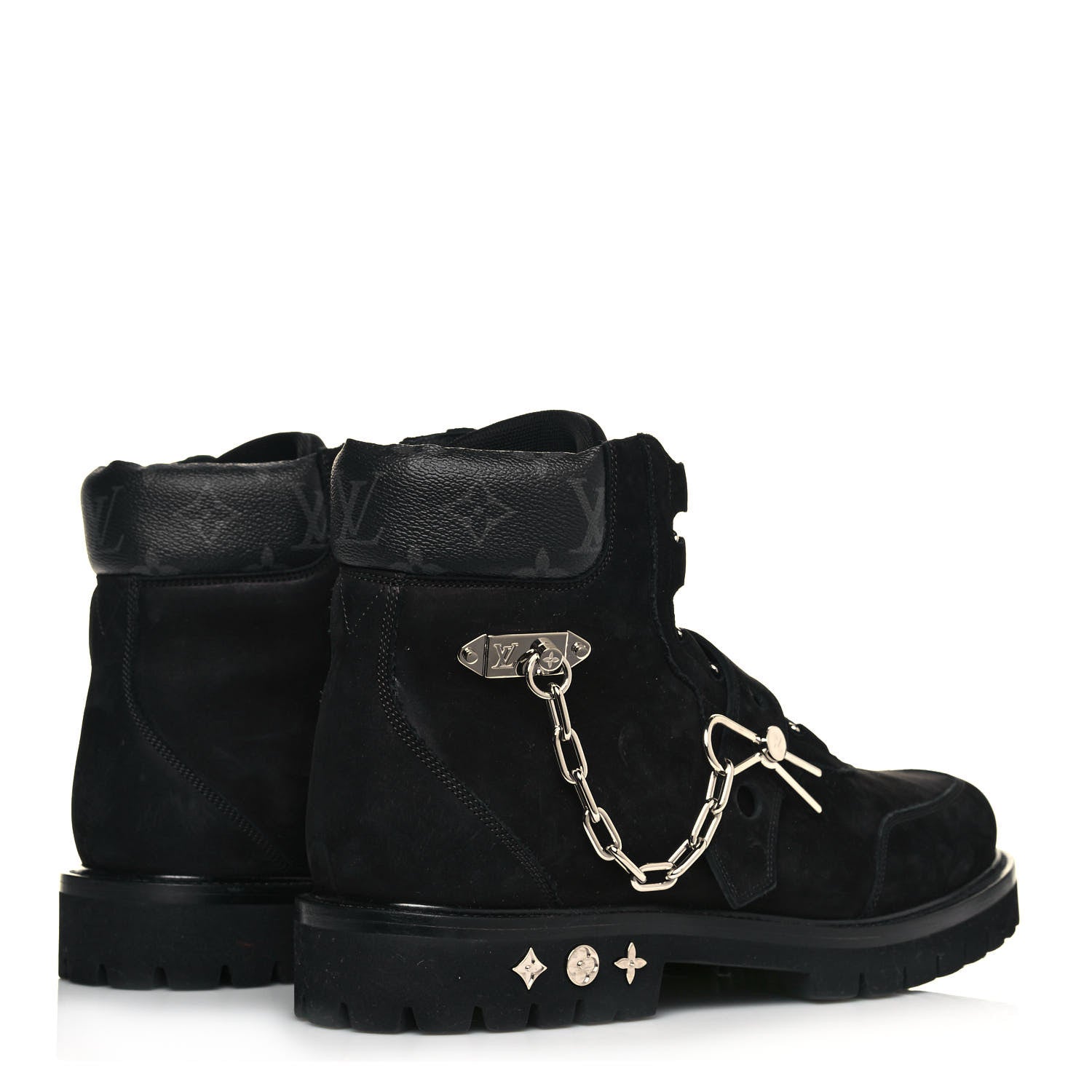 Louis Vuitton Suede Calfskin Monogram Eclipse Mens Creeper Ankle Boots 11 Black 4 of 9