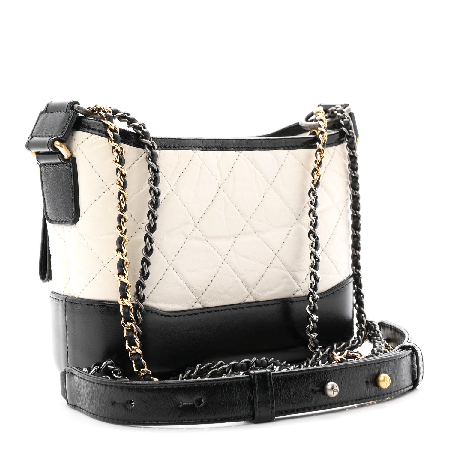 Chanel Aged Calfskin Quilted Small Gabrielle Hobo Black White 3 of 10