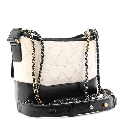 Chanel Aged Calfskin Quilted Small Gabrielle Hobo Black White 3 of 10