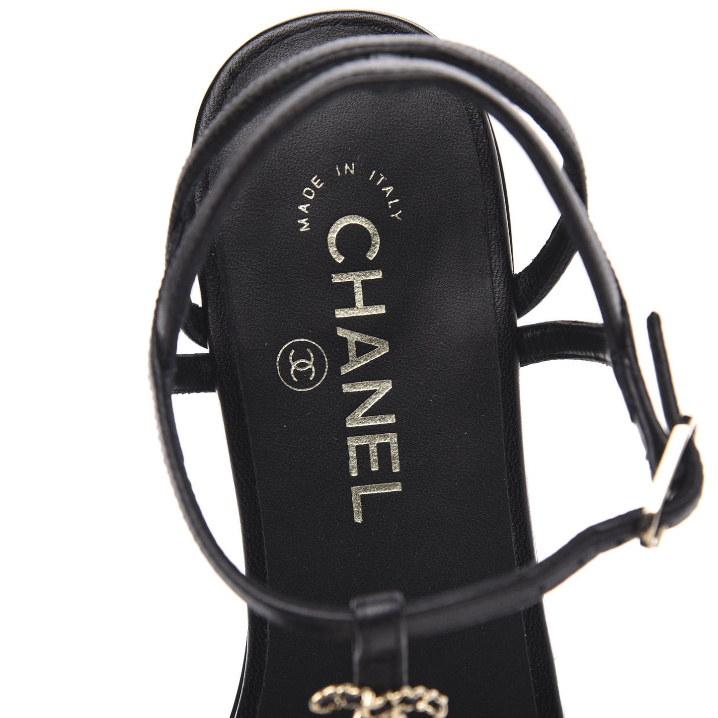 Calfskin CC Chain Sandals 37.5 Black