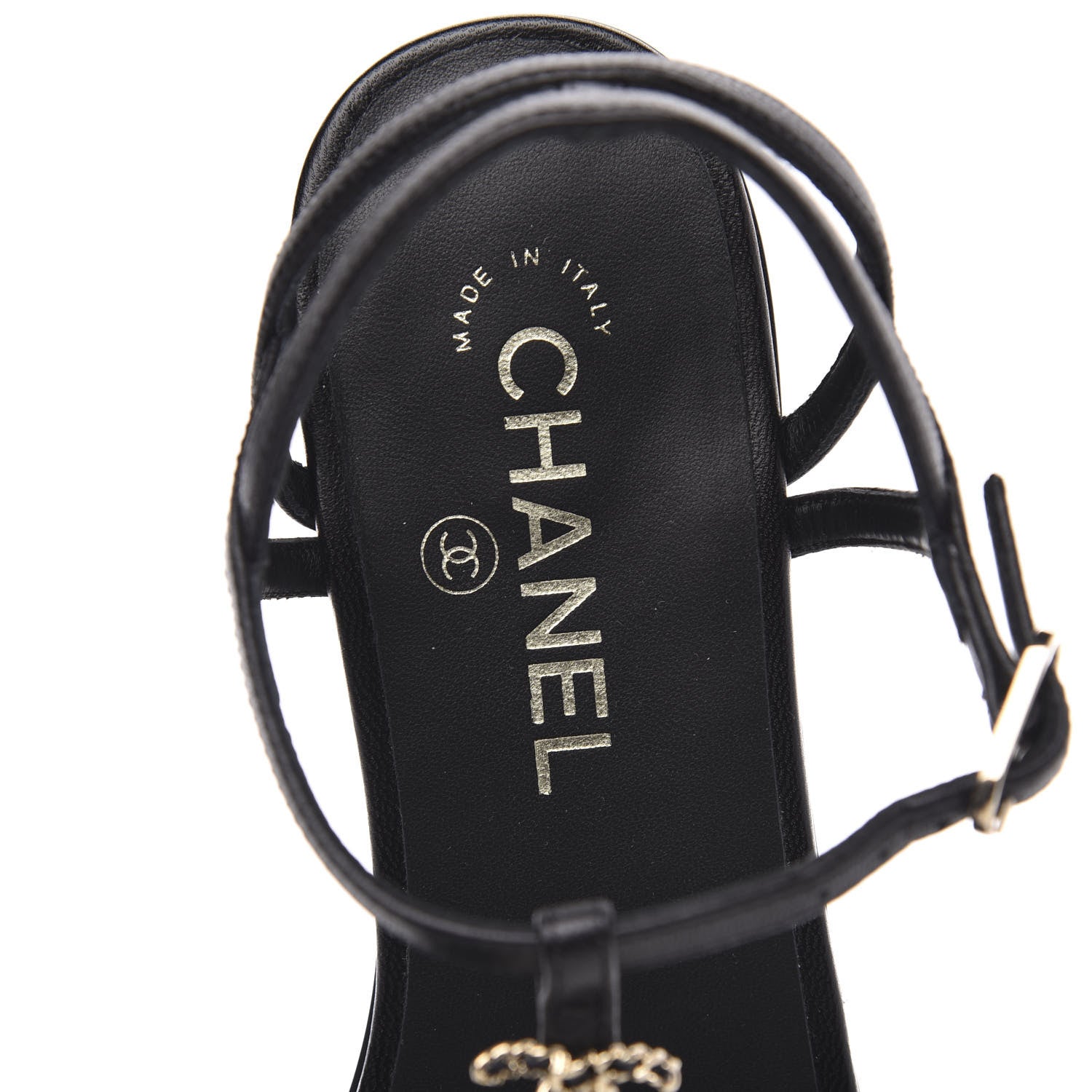 Chanel Calfskin CC Chain Sandals 37.5 Black 6 of 8