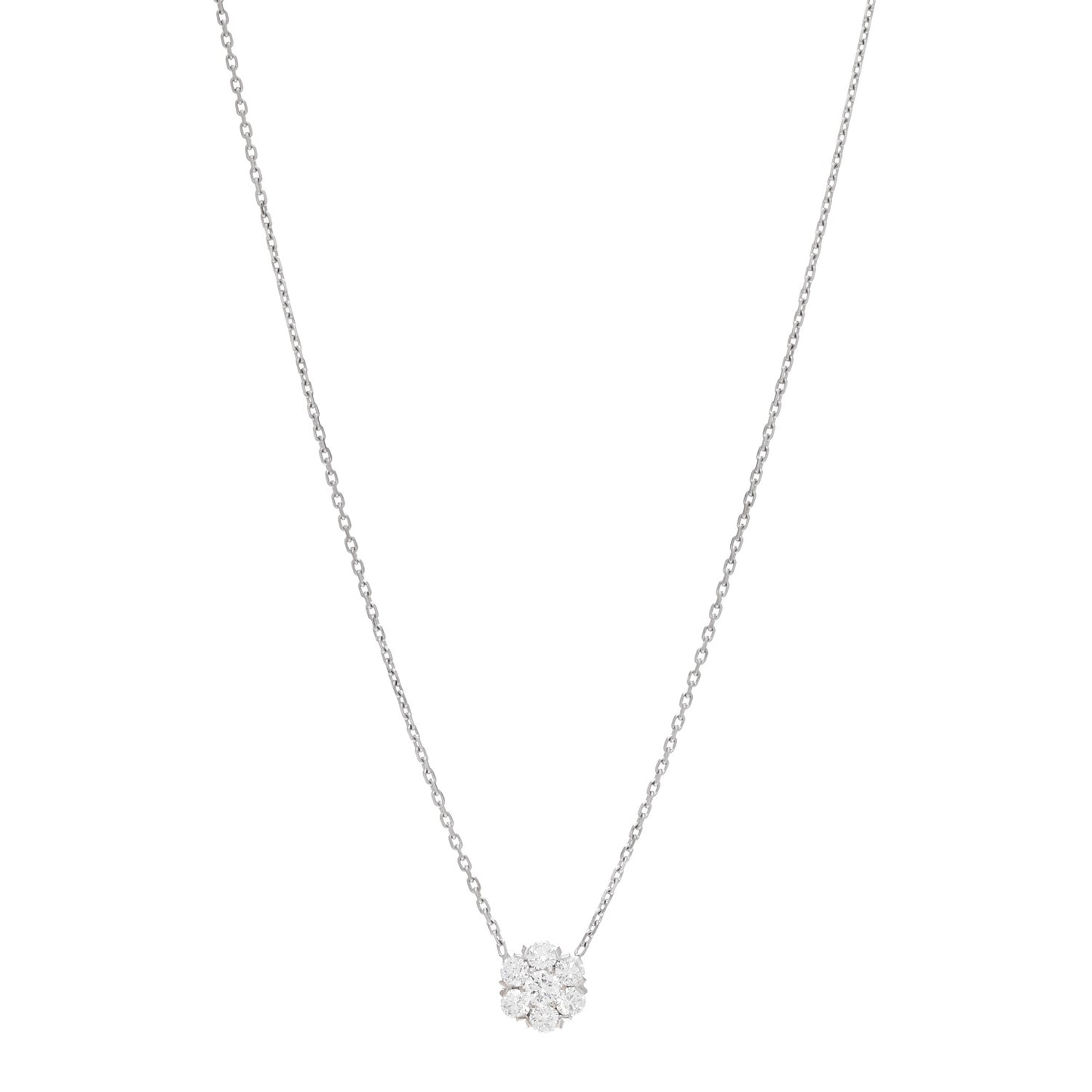 18K White Gold Diamond Fleurette Pendant Necklace