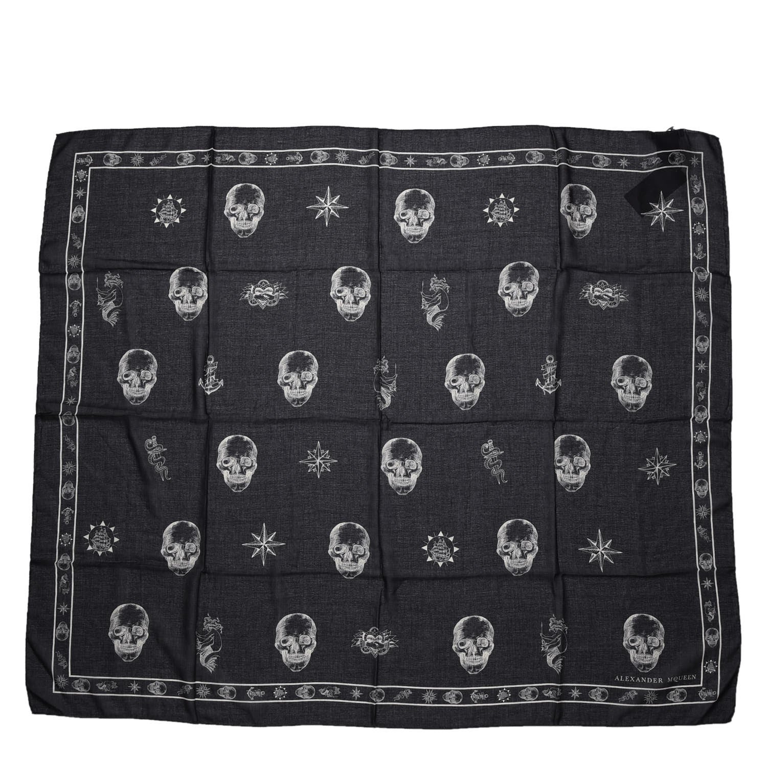 Alexander McQueen Silk Chiffon Skull Tattoo Scarf Black Ivory 3 of 5