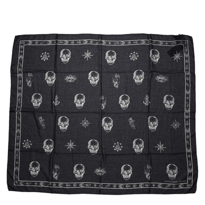 Alexander McQueen Silk Chiffon Skull Tattoo Scarf Black Ivory 3 of 5