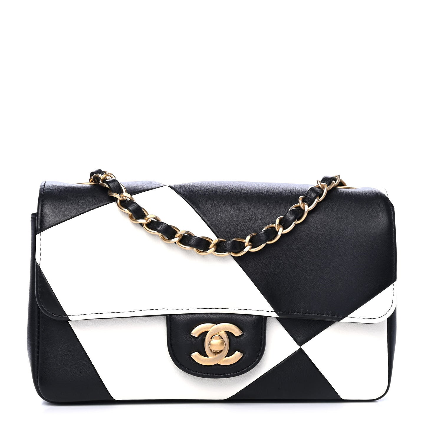 Lambskin Geometric Patchwork Mini Flap Black White