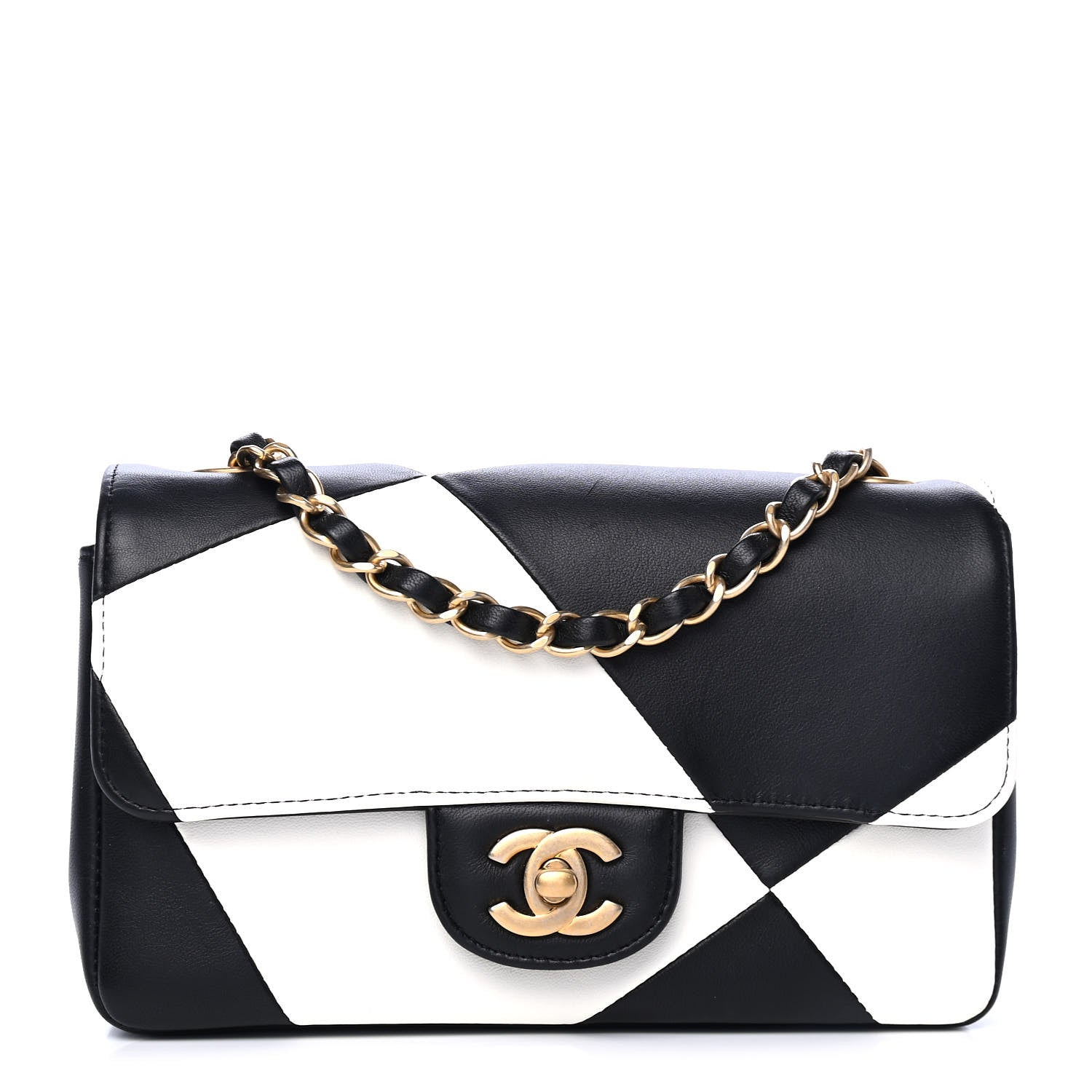 Chanel Lambskin Geometric Patchwork Mini Flap Black White 1 of 4