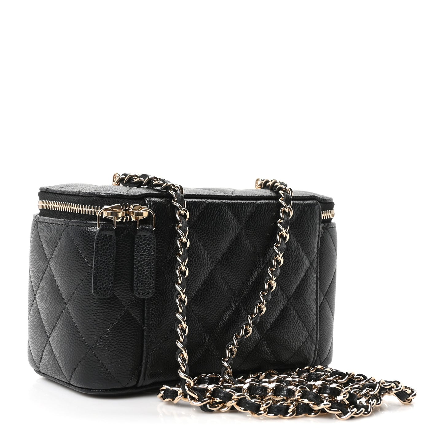 Caviar Quilted Small Vanity Case With Chain Black
