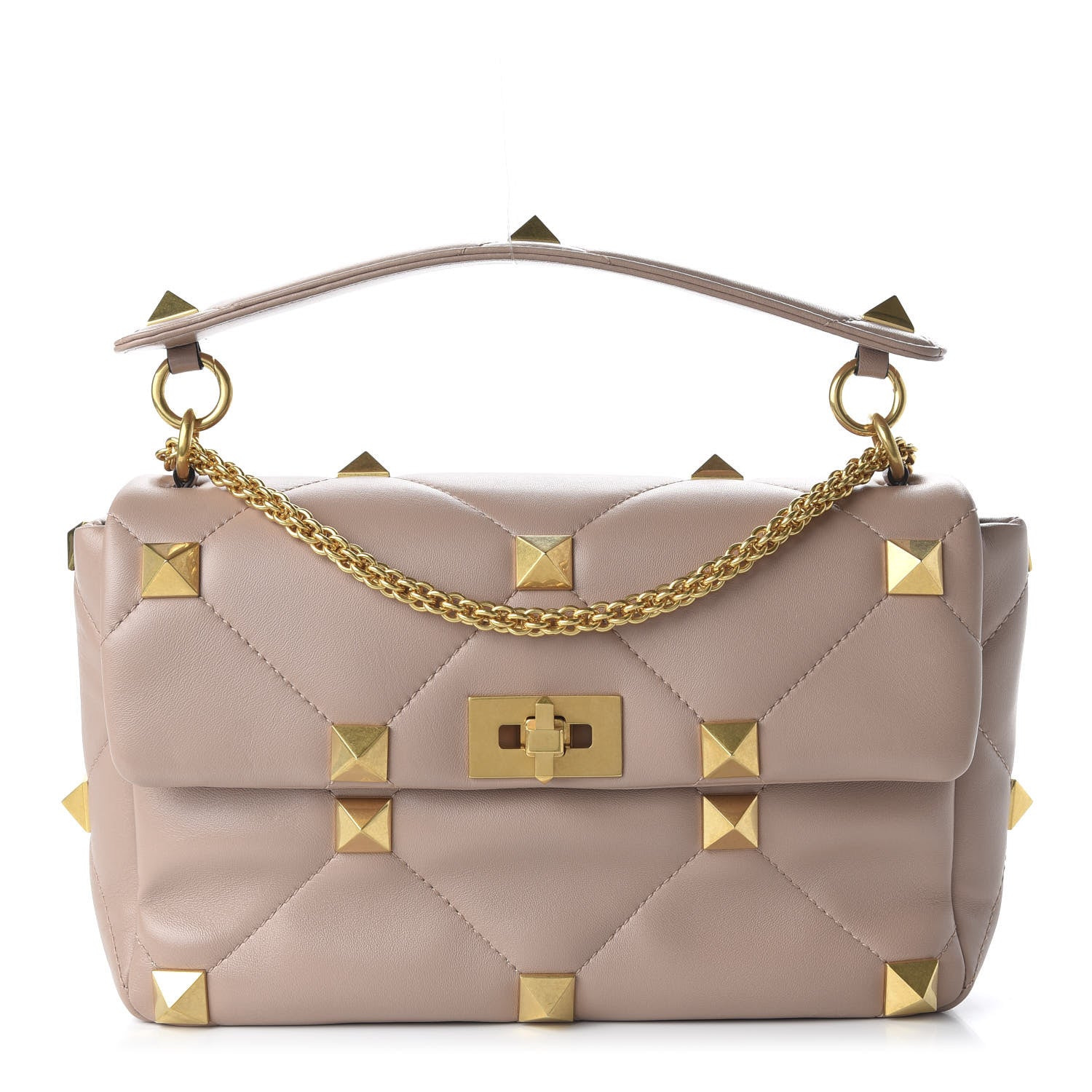 Valentino Garavani Nappa Large Roman Stud Shoulder Bag Rose Cannelle 1 of 9