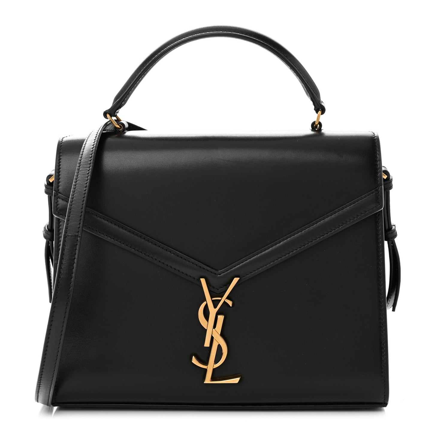 SAINT LAURENT Smooth Calfskin Medium Classic Monogram Cassandra Top Handle Black Rouge Legion