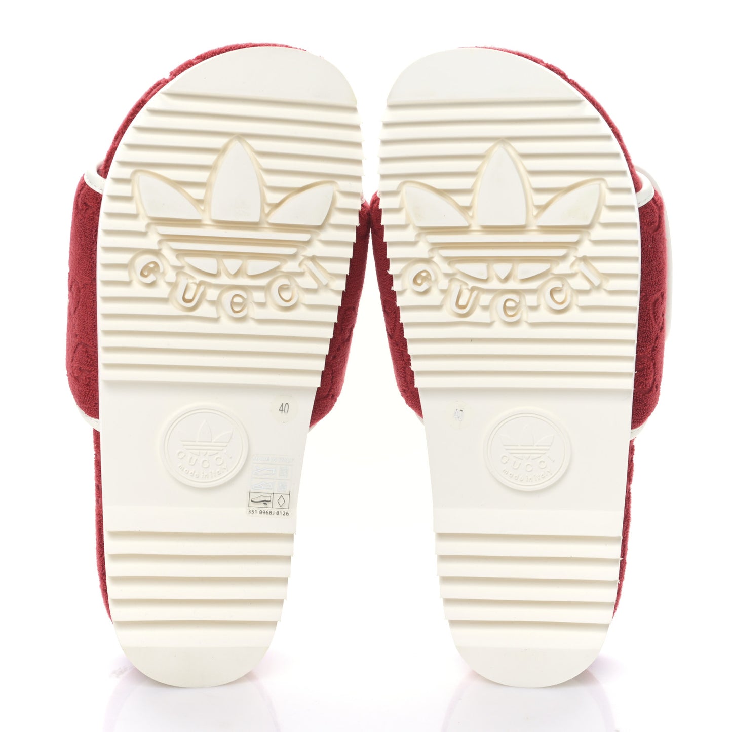 X ADIDAS Terry Cloth Trefoil GG Monogram Mens Platform Sandals 40 Maple Red Off White