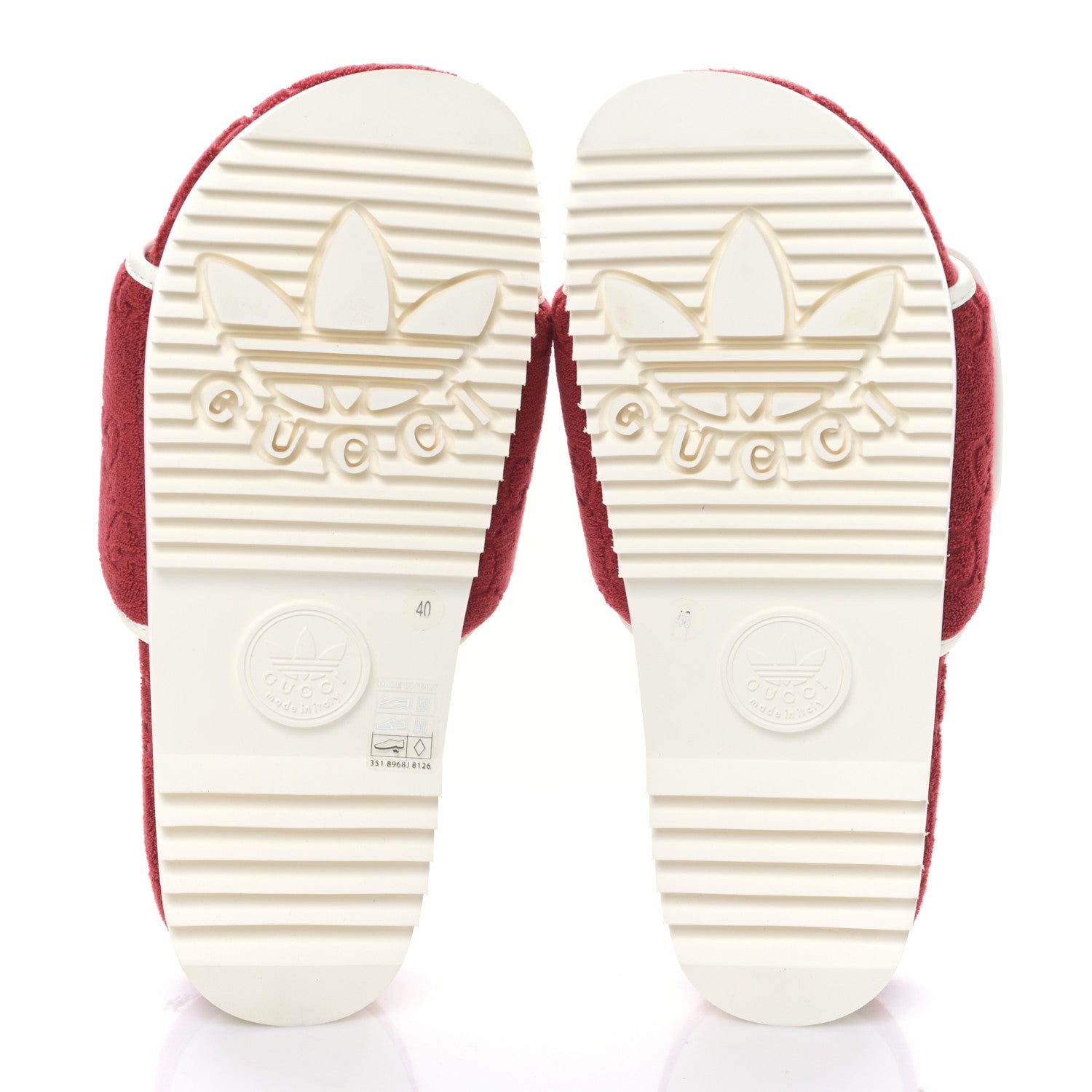 Gucci X ADIDAS Terry Cloth Trefoil GG Monogram Mens Platform Sandals 40 Maple Red Off White 5 of 7