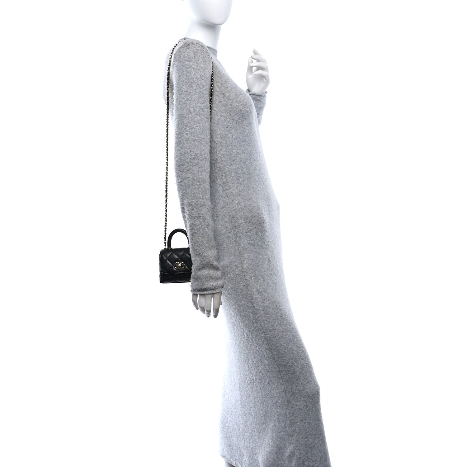 Chanel Caviar Quilted Nano Coco Handle Clutch With Chain Black 2 of 11