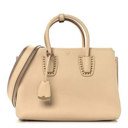 MCM Grained Calfskin Studded Medium Milla Tote Beige 1 of 14