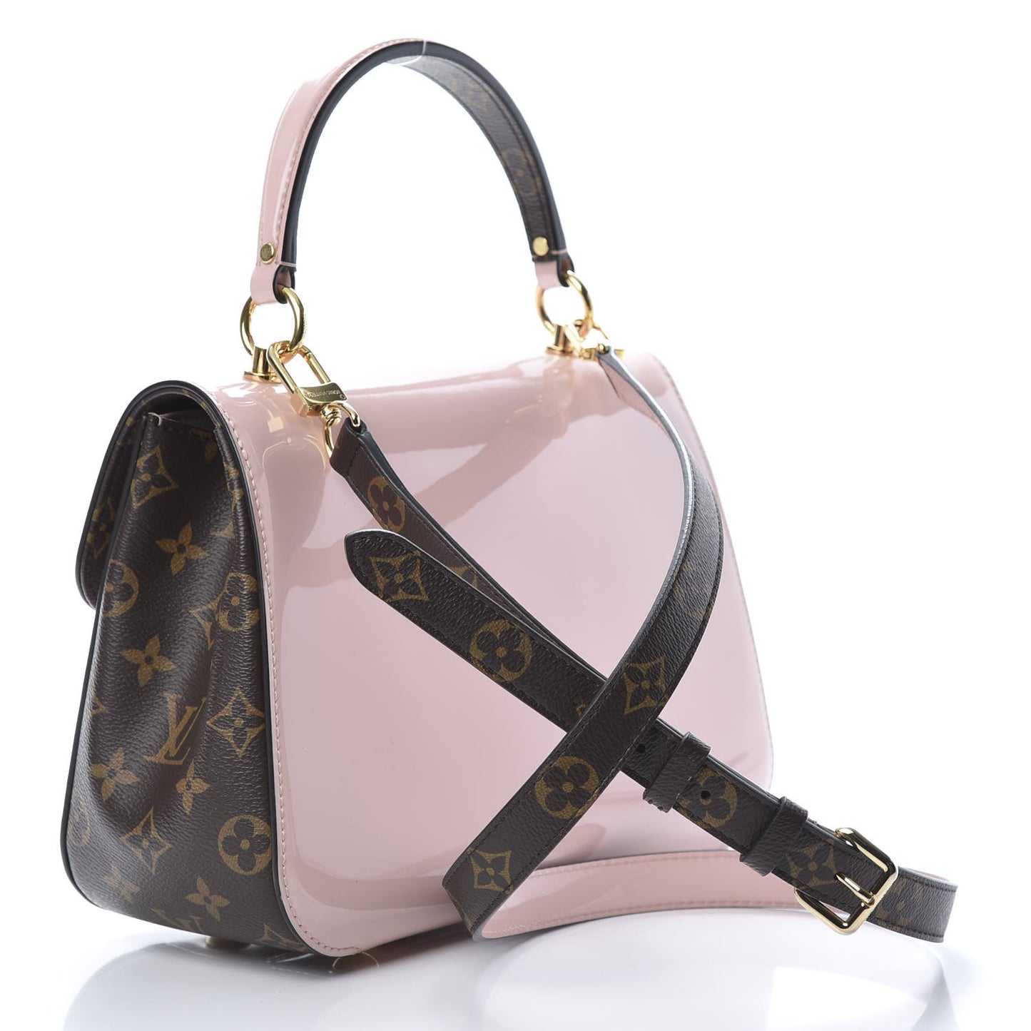 Patent Calfskin Monogram Cherrywood PM Rose Ballerine