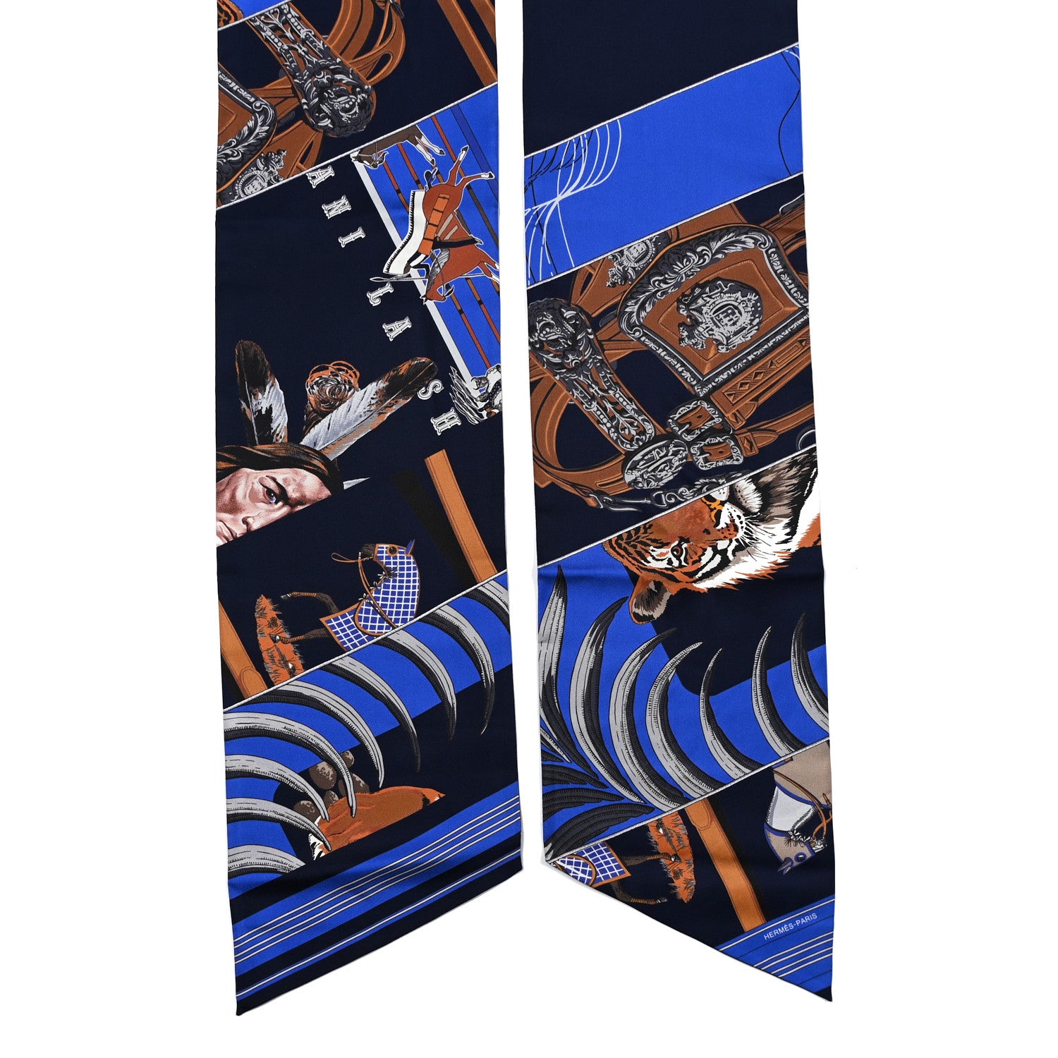 Hermes Silk Carre En Carres Maxi Twilly Marine Klein Brun 2 of 4