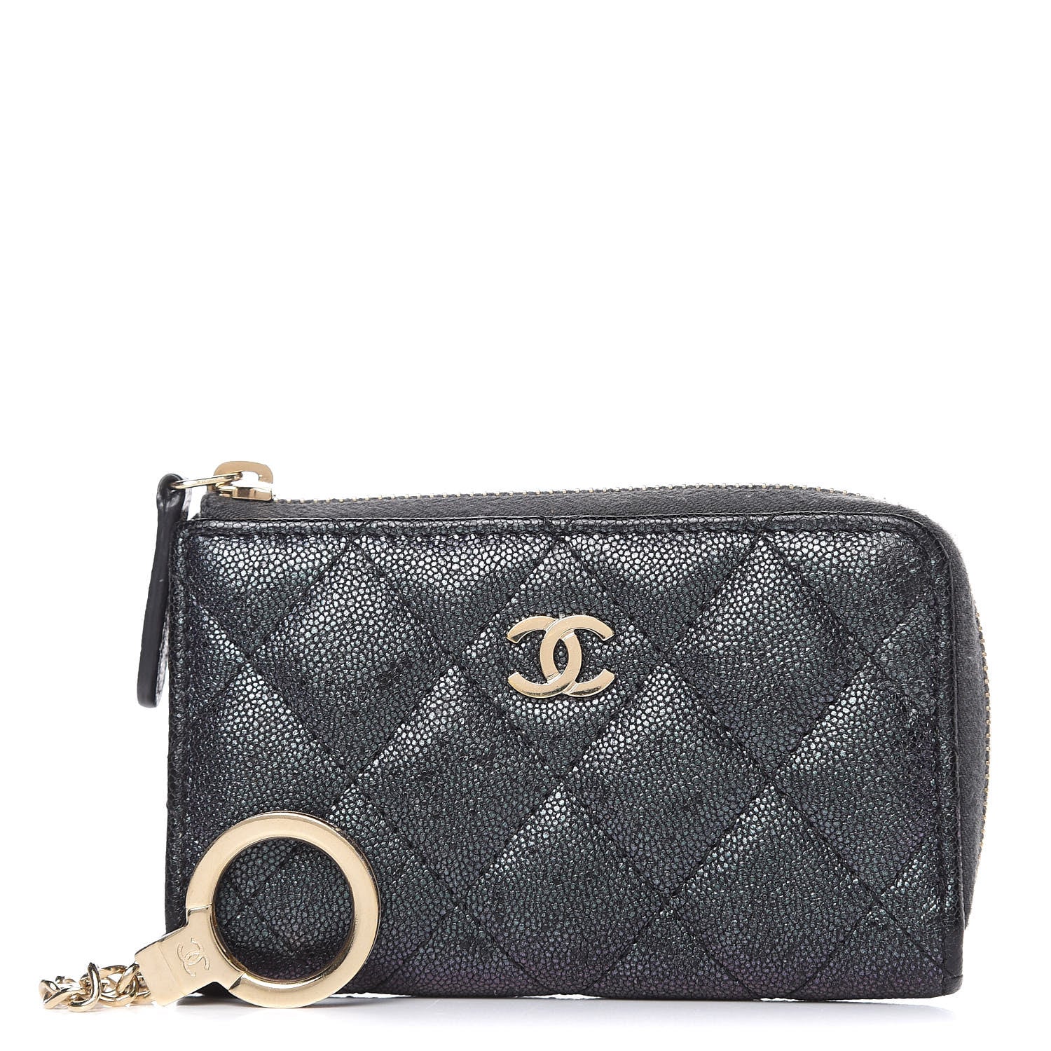 Chanel Iridescent Caviar Quilted Zipped Key Holder Case Black 1 of 11