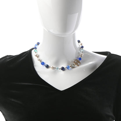 Chanel Ruthenium Pearl Beaded CC Short Necklace Silver Blue 2 of 5