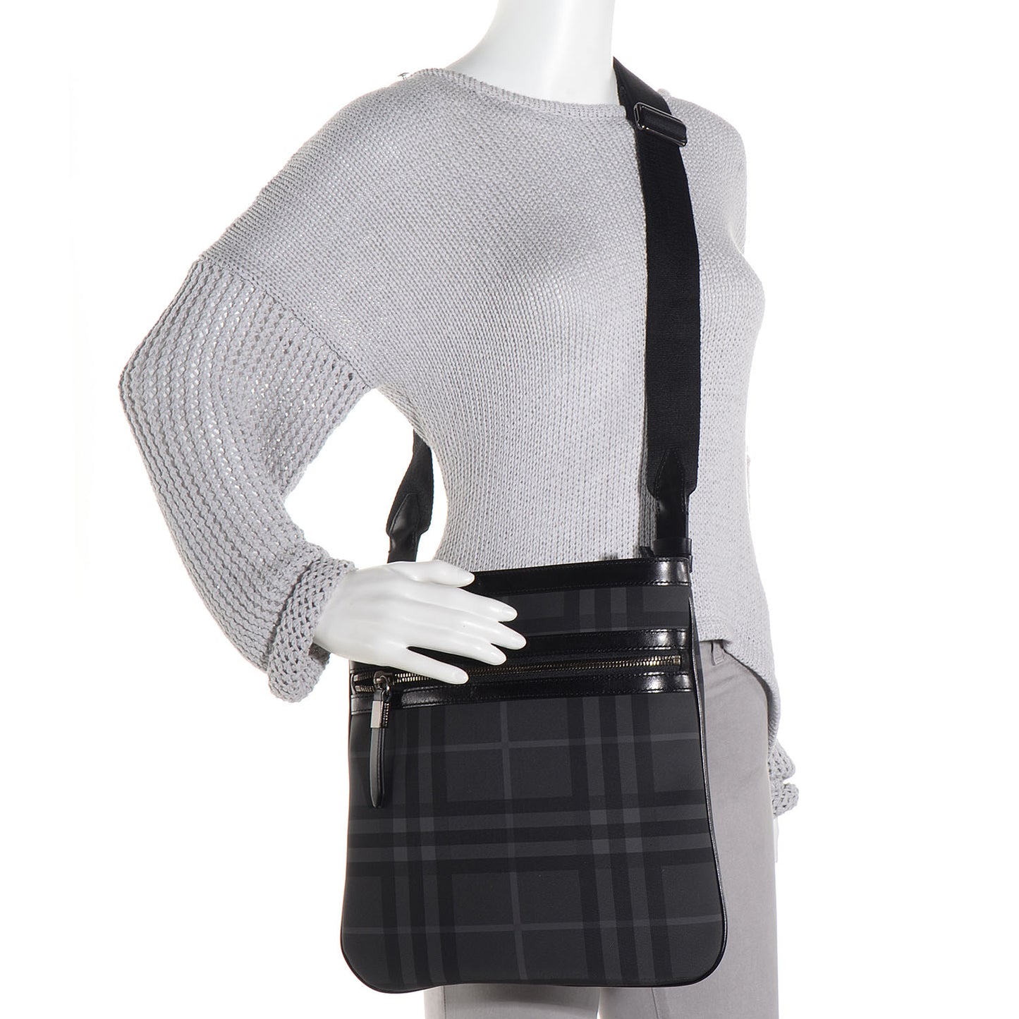 London Check Turin Flat Crossbody Messenger Bag Charcoal