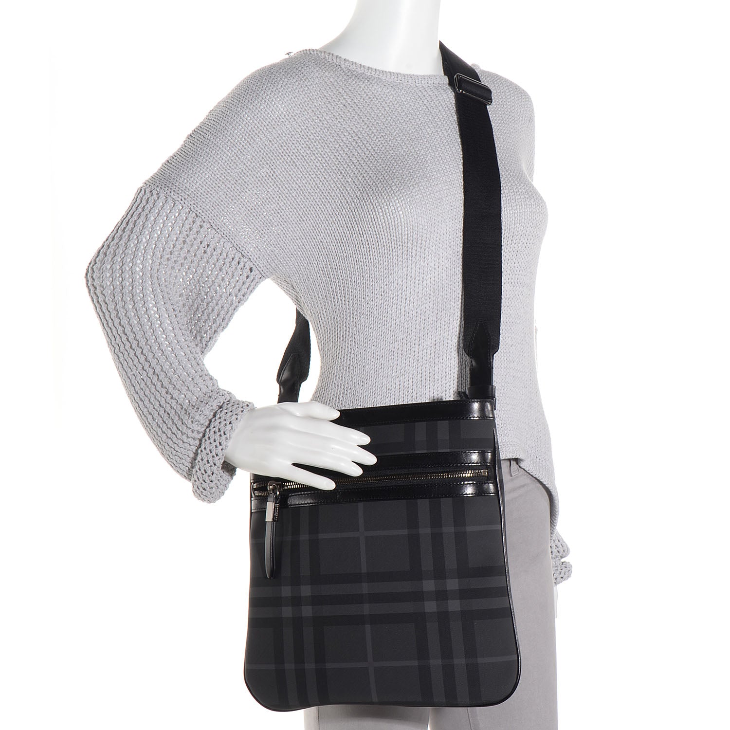 Burberry London Check Turin Flat Crossbody Messenger Bag Charcoal 2 of 10