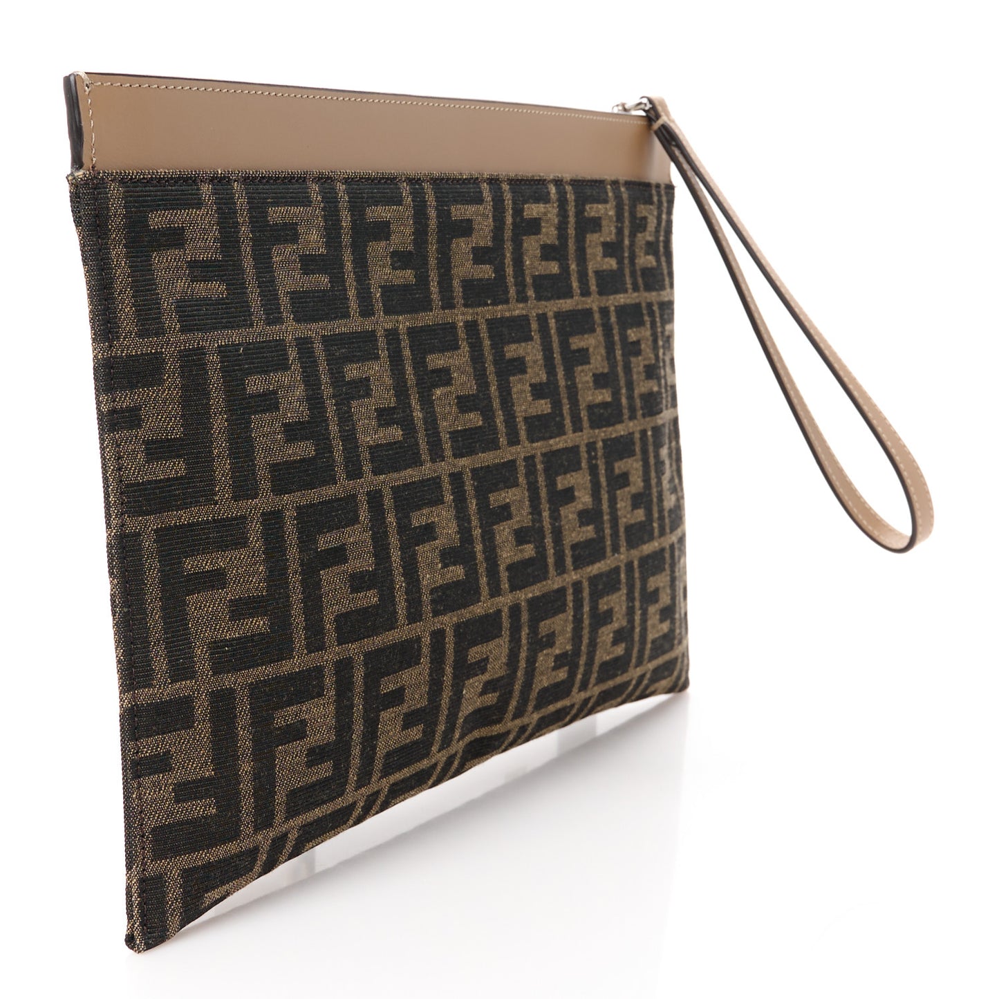 Vitello King Jacquard FF 1974 Medium Flat Pouch Tobacco Moro Sand