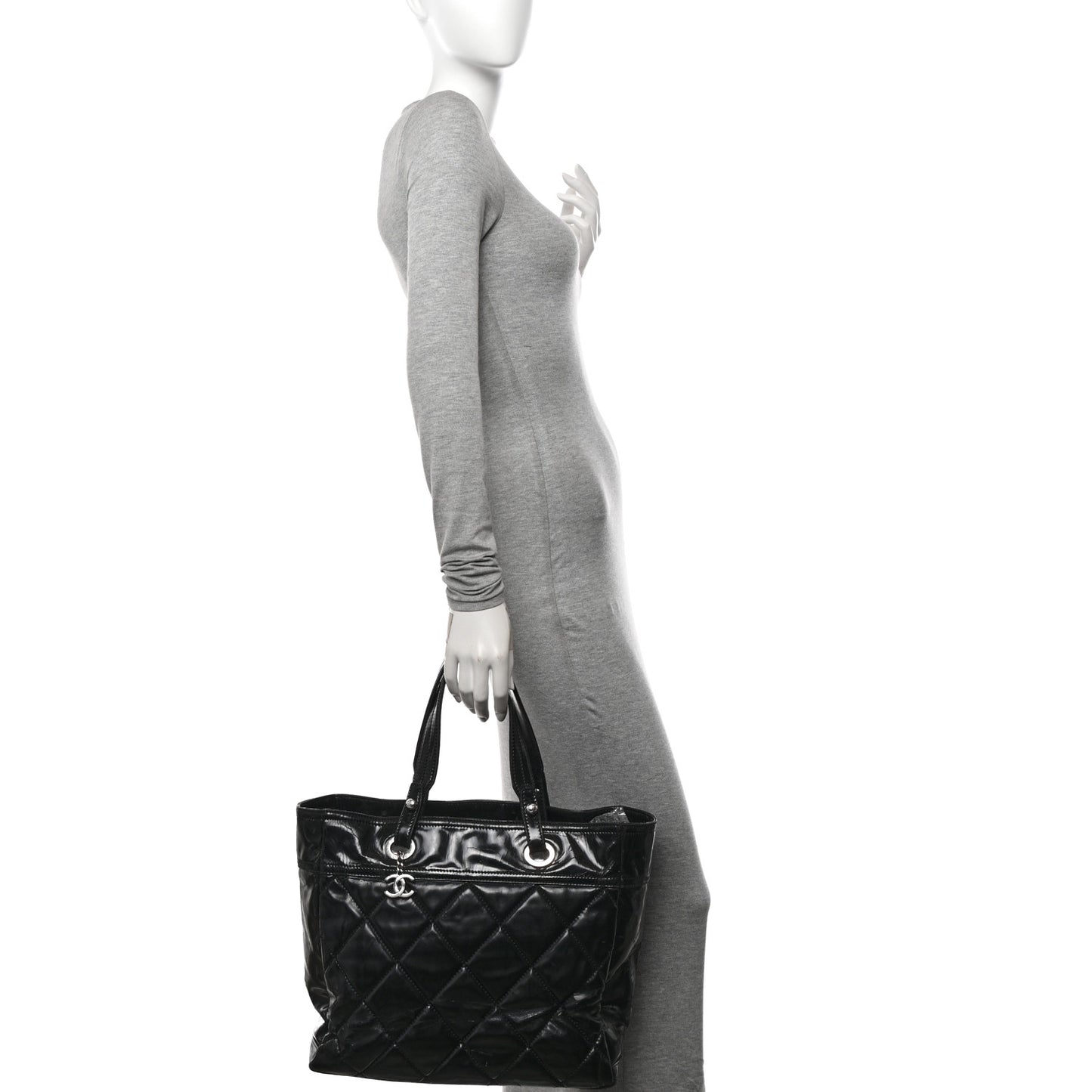 Vinyl Quilted Large Paris Biarritz Tote Black