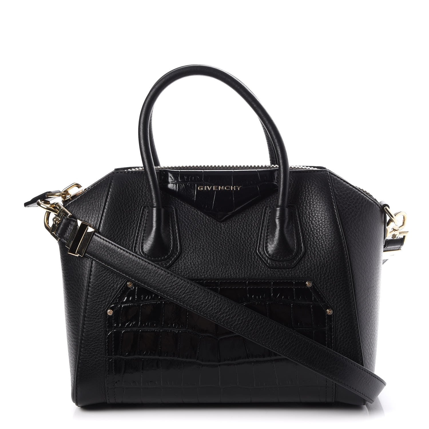 Givenchy Calfskin Crocodile Embossed Small Antigona Black 1 of 8