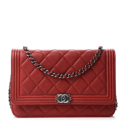 Chanel Caviar Quilted Boy Wallet On Chain WOC Red 1 of 13
