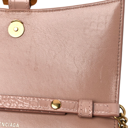 Balenciaga Shiny Calfskin Crocodile Embossed Hourglass Chain Bag Nude Beige 11 of 14